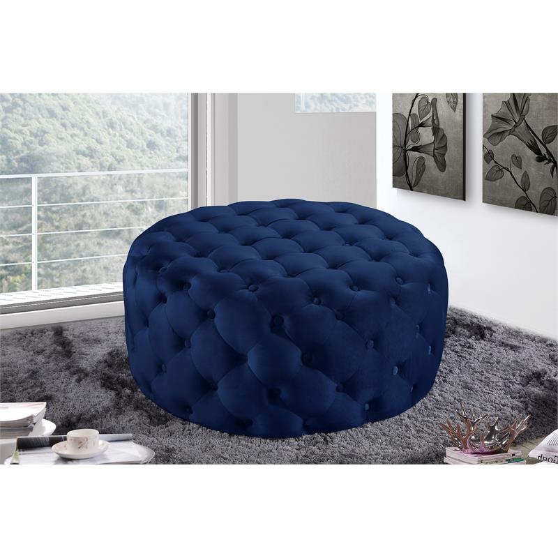 Meridian Furniture Addison Button Tufted Navy Velvet Ottoman and Bench