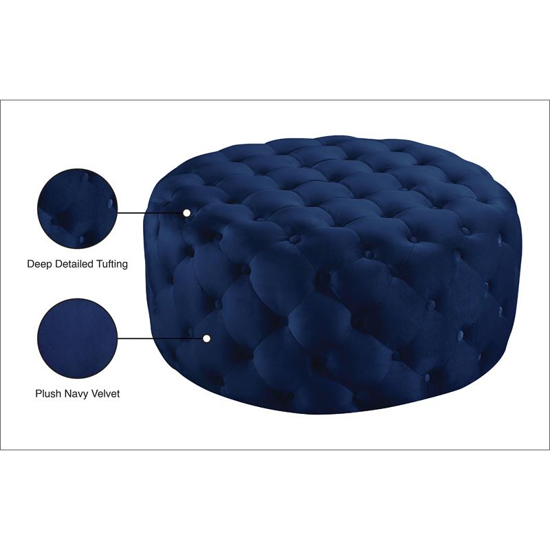 Meridian Furniture Addison Button Tufted Navy Velvet Ottoman and Bench