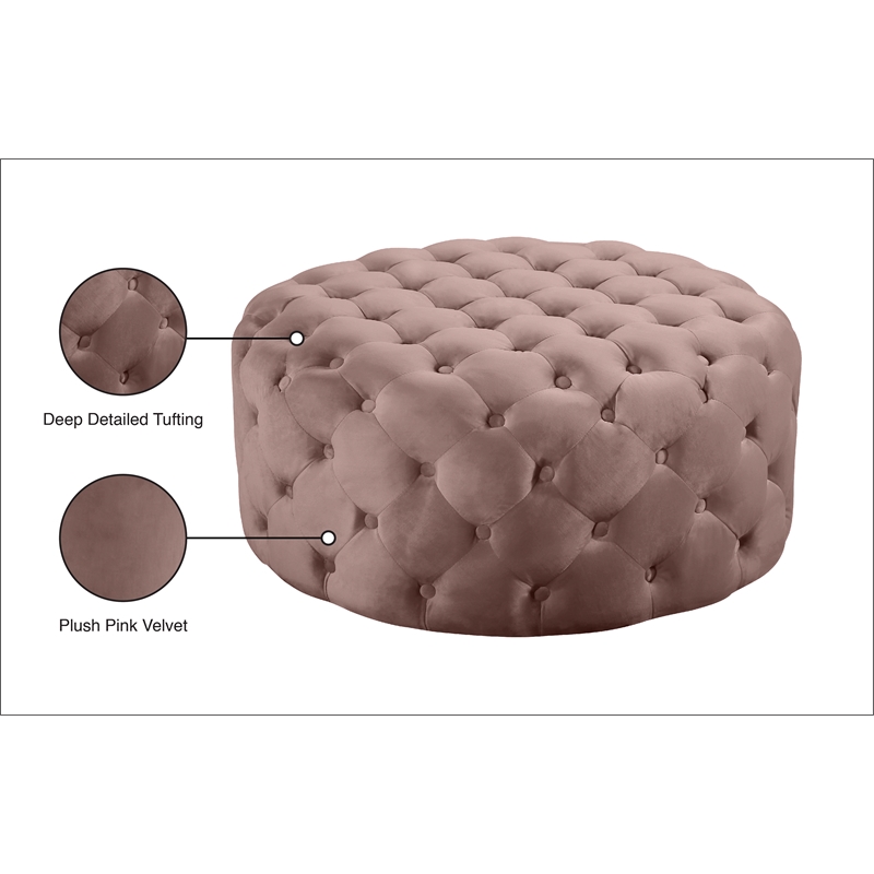 Meridian Furniture Addison Button Tufted Pink Velvet Ottoman and Bench