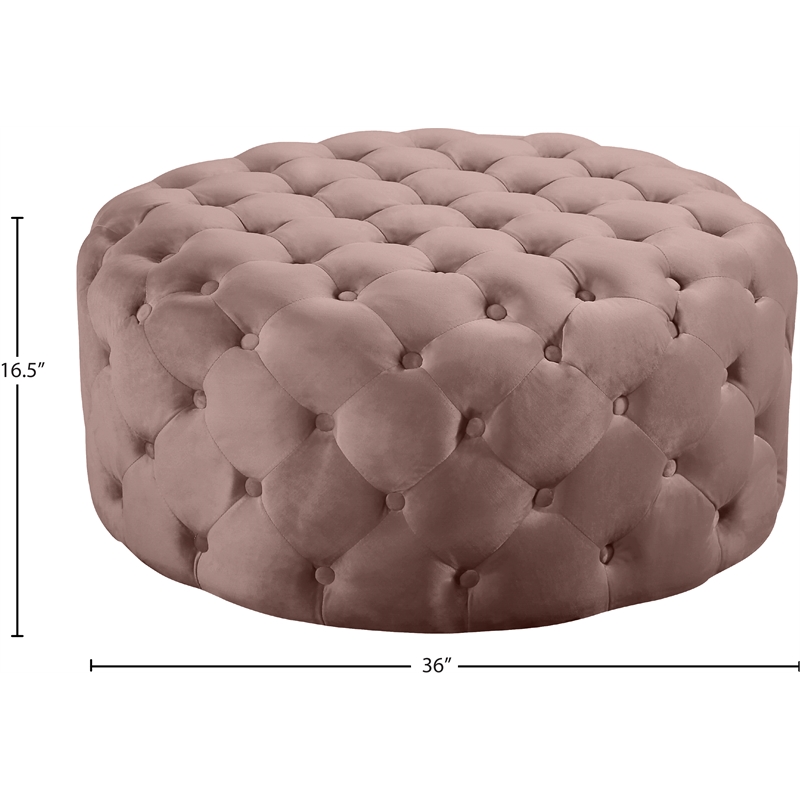 Meridian Furniture Addison Button Tufted Pink Velvet Ottoman and Bench