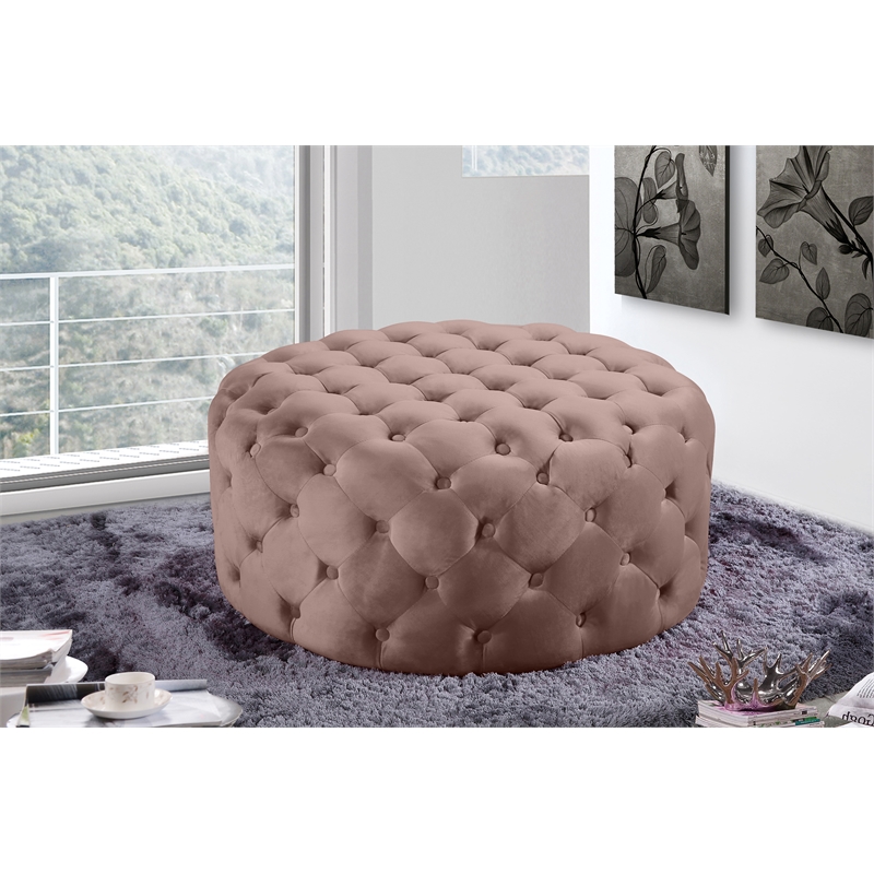 Meridian Furniture Addison Button Tufted Pink Velvet Ottoman and Bench