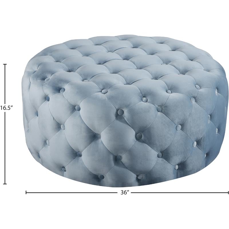 Meridian Furniture Addison Button Sky Blue Velvet Ottoman and Bench