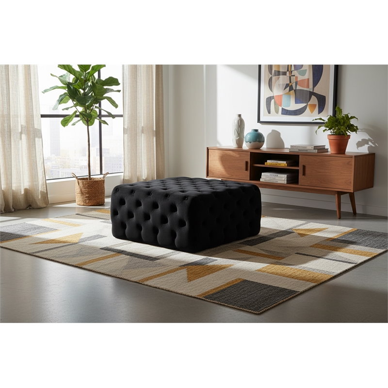 Meridian Furniture Ariel Button Tufted Black Velvet Ottoman and Bench