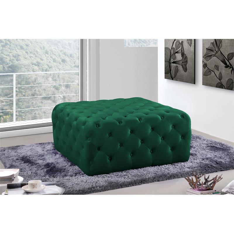 Meridian Furniture Ariel Button Tufted Velvet Upholstered Ottoman in Green