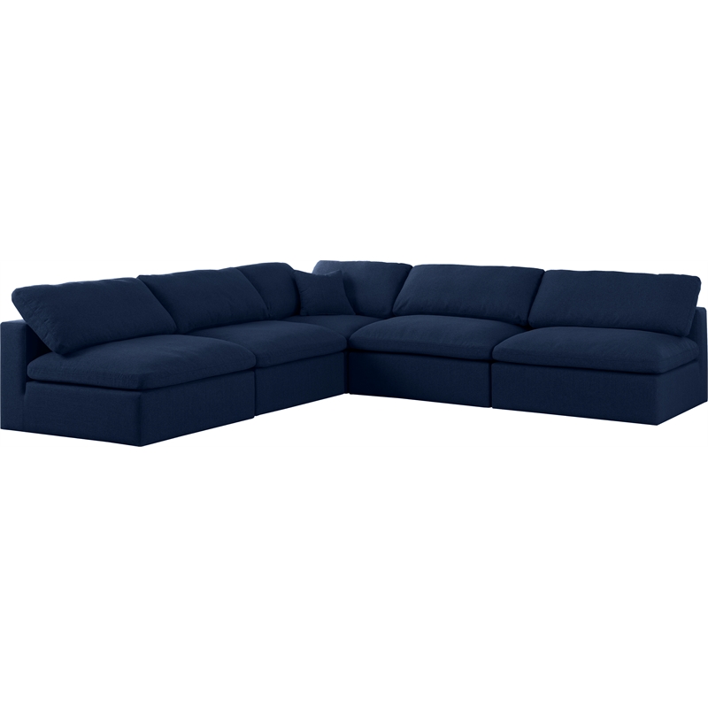 Meridian Furniture Serene Navy Durable Linen Fabric Modular Sectional