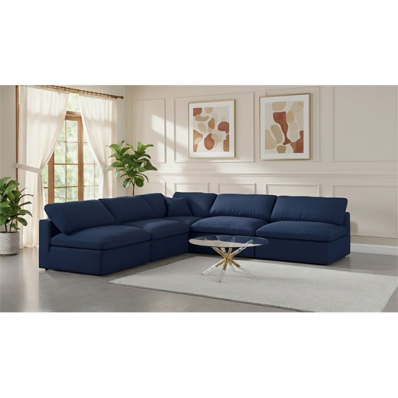 Meridian Furniture Serene Navy Durable Linen Fabric Modular Sectional