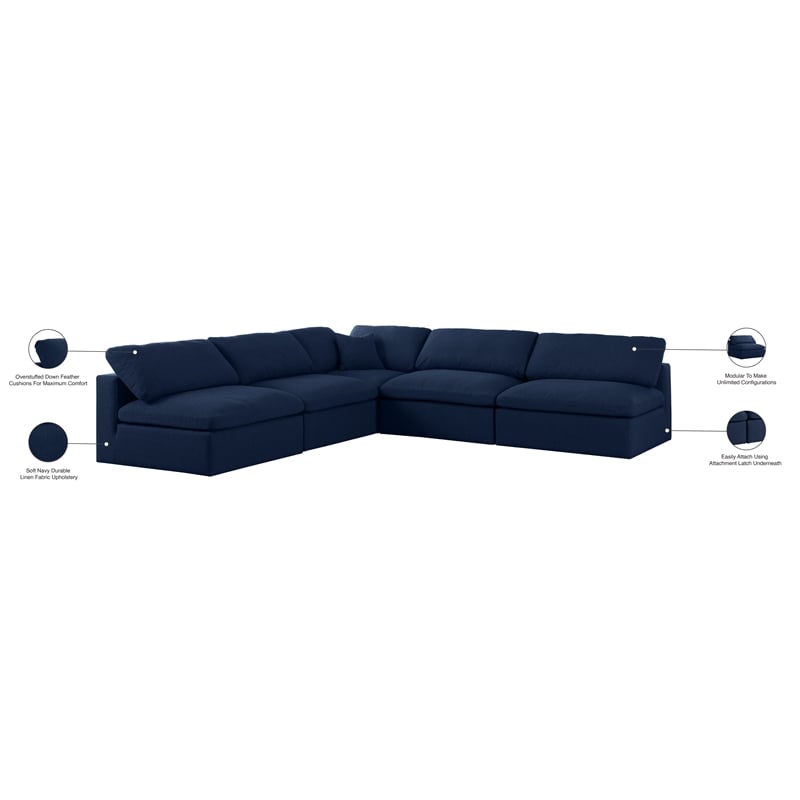 Meridian Furniture Serene Navy Durable Linen Fabric Modular Sectional