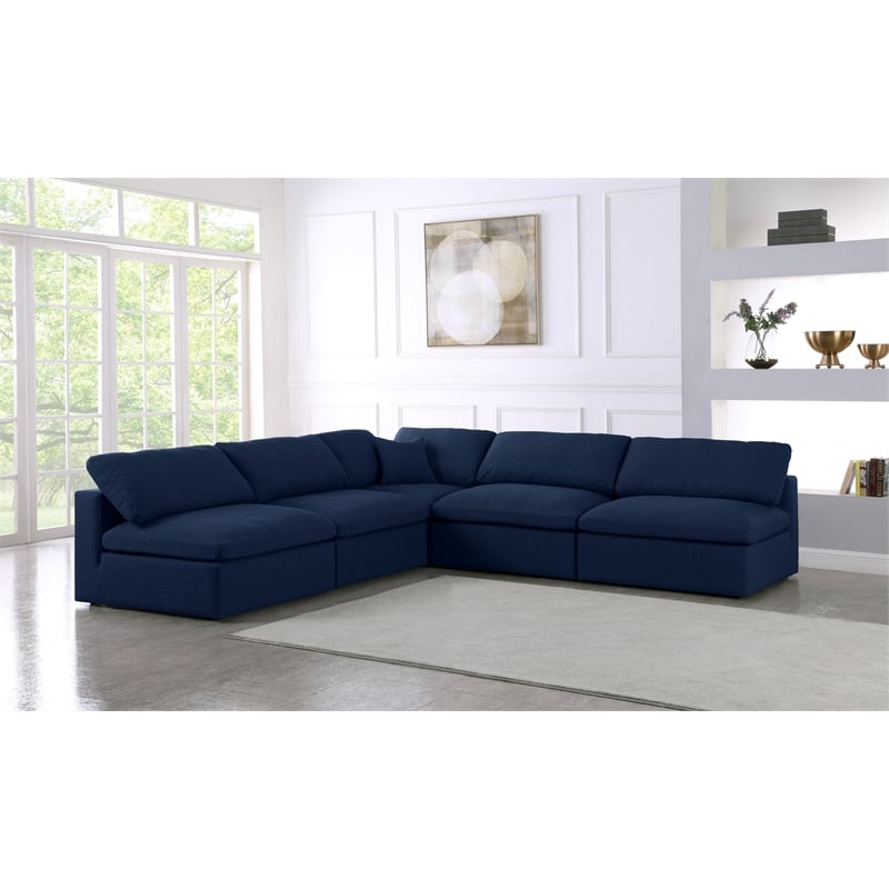 Meridian Furniture Serene Navy Durable Linen Fabric Modular Sectional