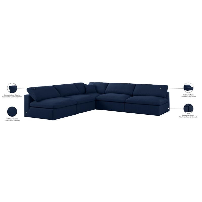 Meridian Furniture Serene Navy Durable Linen Fabric Modular Sectional