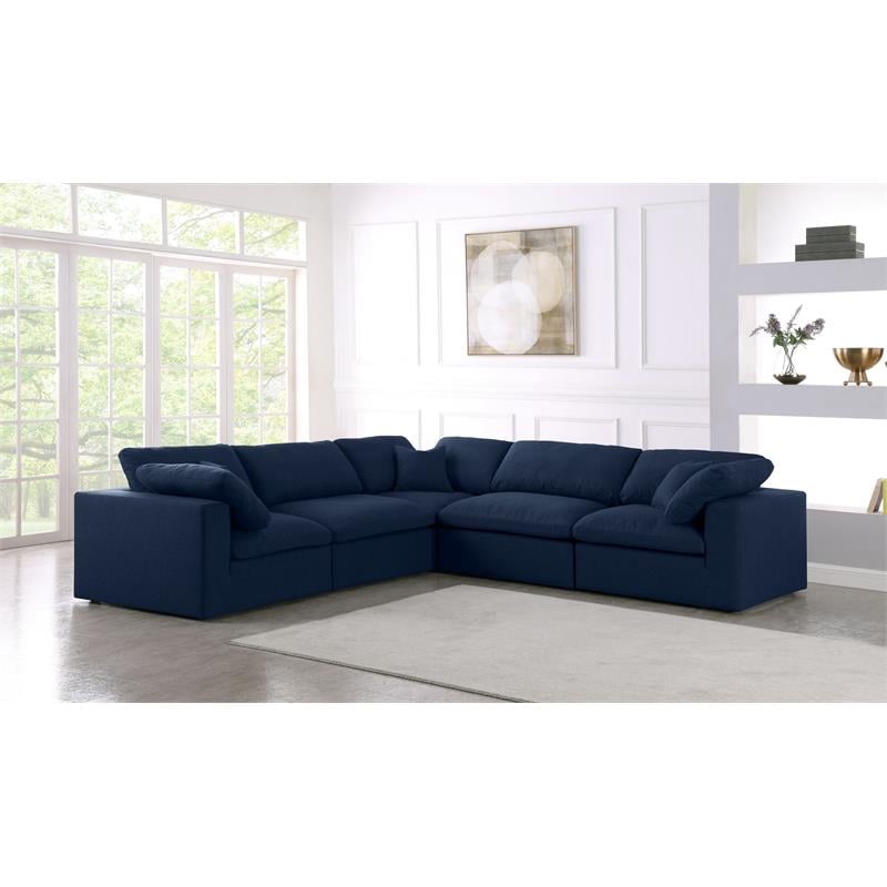 Meridian Furniture Serene Navy Durable Linen Fabric Modular Sectional