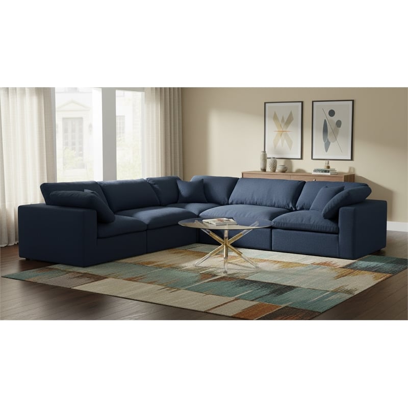 Meridian Furniture Serene Navy Durable Linen Fabric Modular Sectional