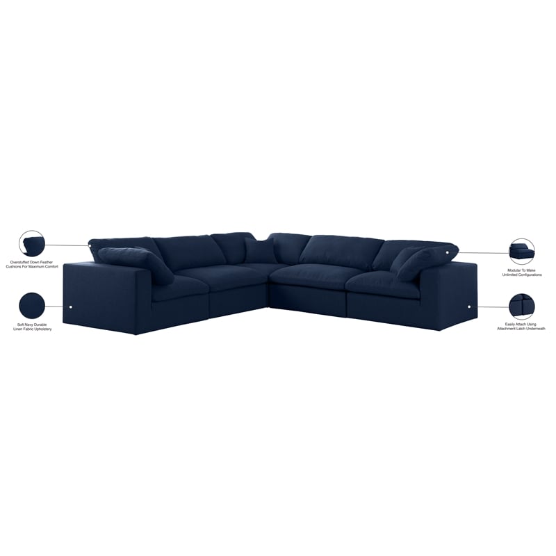 Meridian Furniture Serene Navy Durable Linen Fabric Modular Sectional