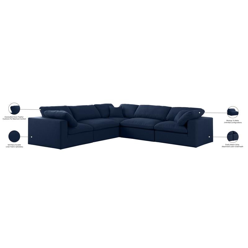 Meridian Furniture Serene Navy Durable Linen Fabric Modular Sectional