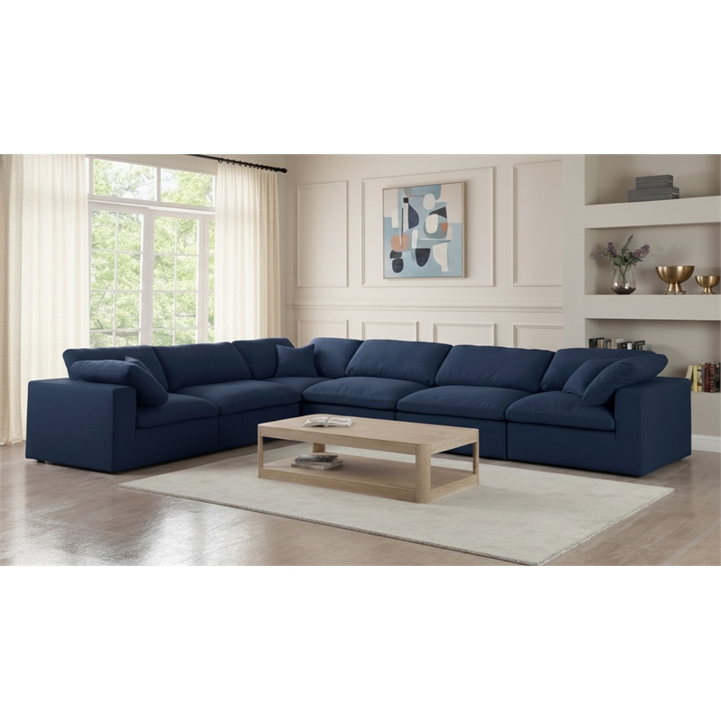 Meridian Furniture Serene Navy Durable Linen Fabric Modular Sectional