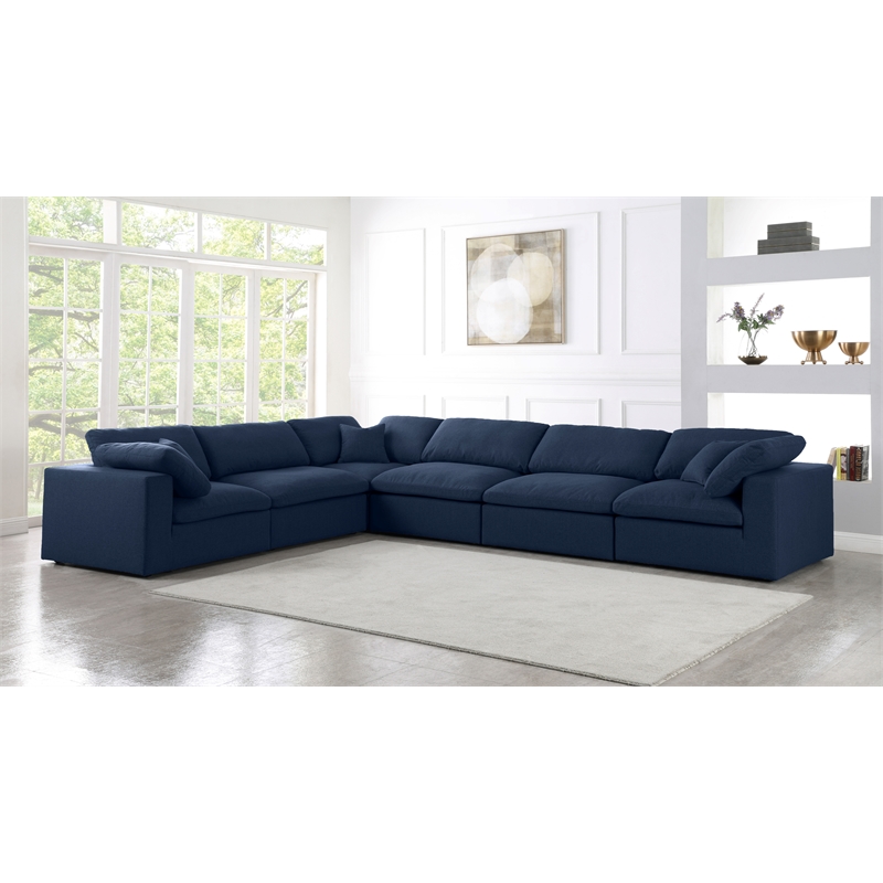 Meridian Furniture Serene Navy Durable Linen Fabric Modular Sectional