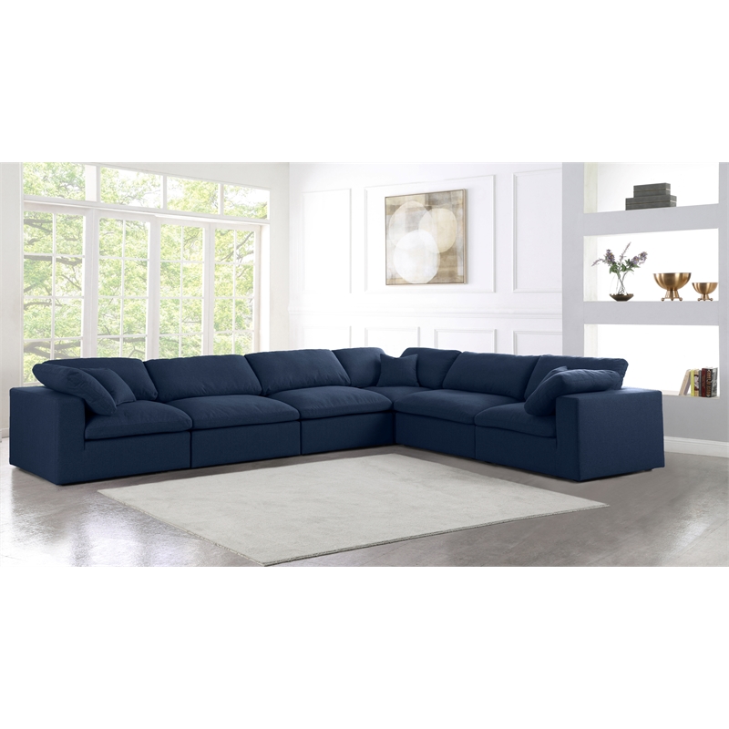 Meridian Furniture Serene Navy Durable Linen Fabric Modular Sectional