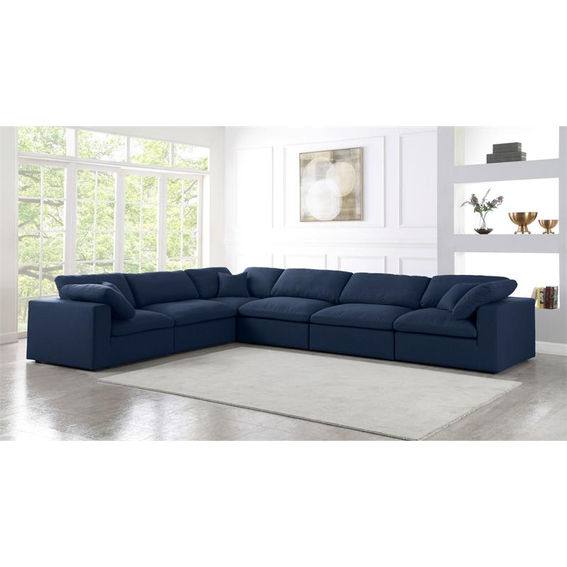 Meridian Furniture Serene Navy Durable Linen Fabric Modular Sectional