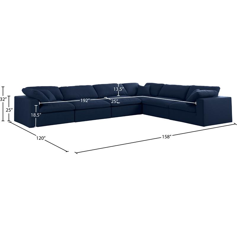 Meridian Furniture Serene Navy Durable Linen Fabric Modular Sectional