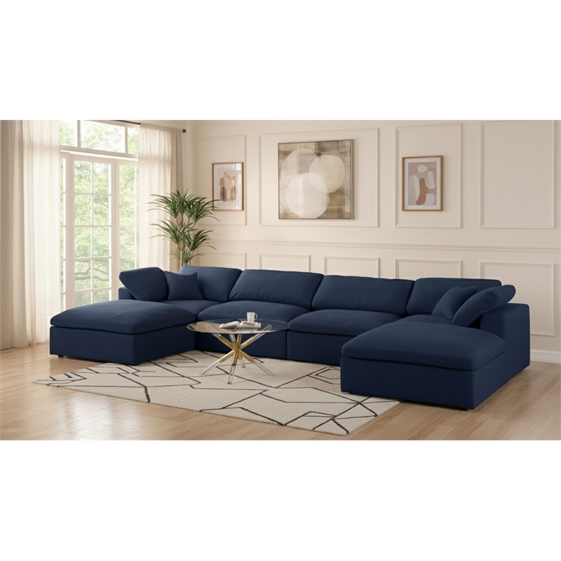 Meridian Furniture Serene Navy Durable Linen Fabric Modular Sectional