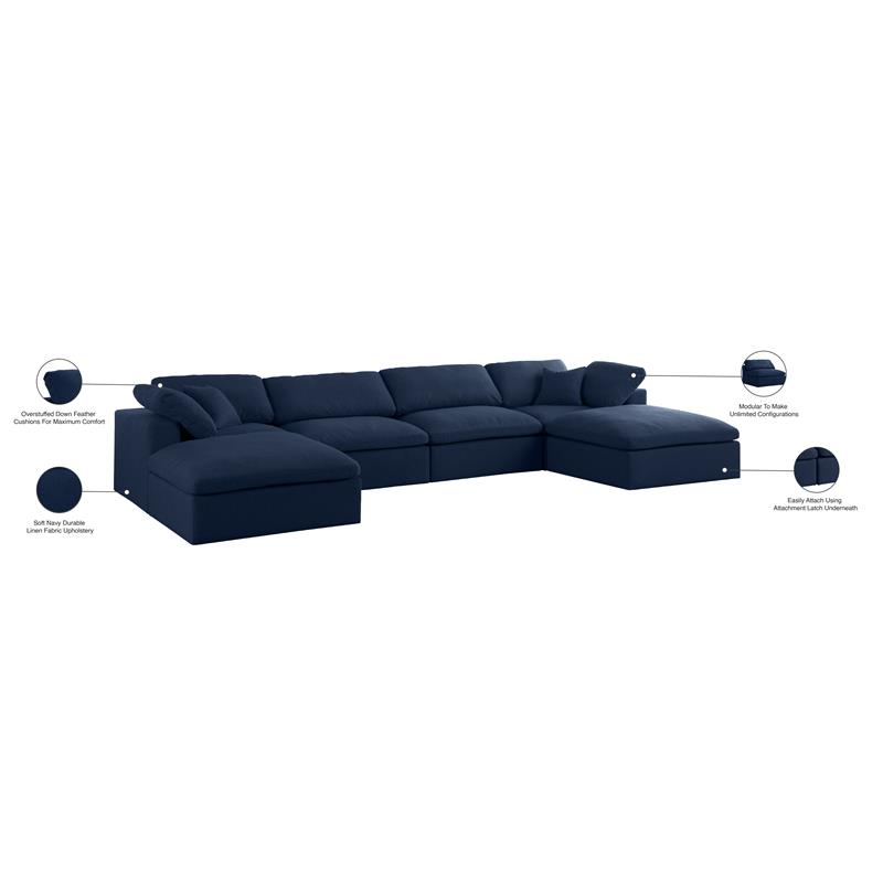 Meridian Furniture Serene Navy Durable Linen Fabric Modular Sectional