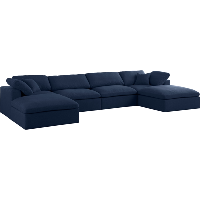 Meridian Furniture Serene Navy Durable Linen Fabric Modular Sectional