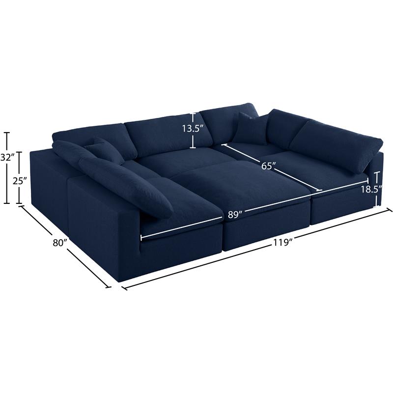 Meridian Furniture Serene Navy Durable Linen Fabric Modular Sectional