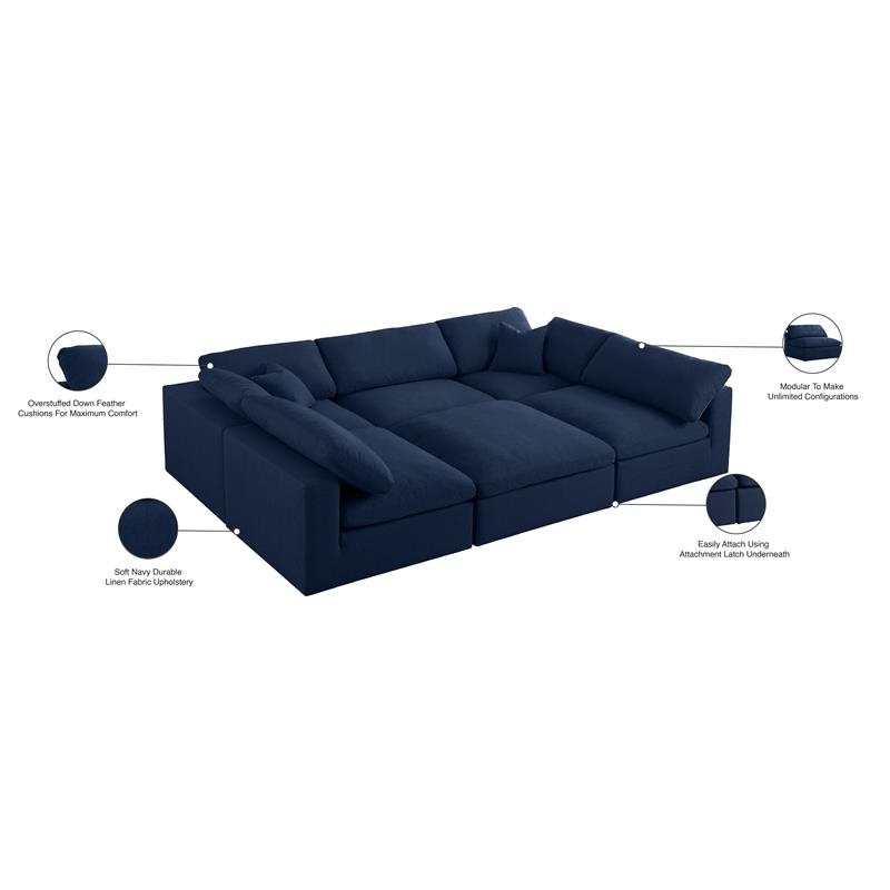 Meridian Furniture Serene Navy Durable Linen Fabric Modular Sectional