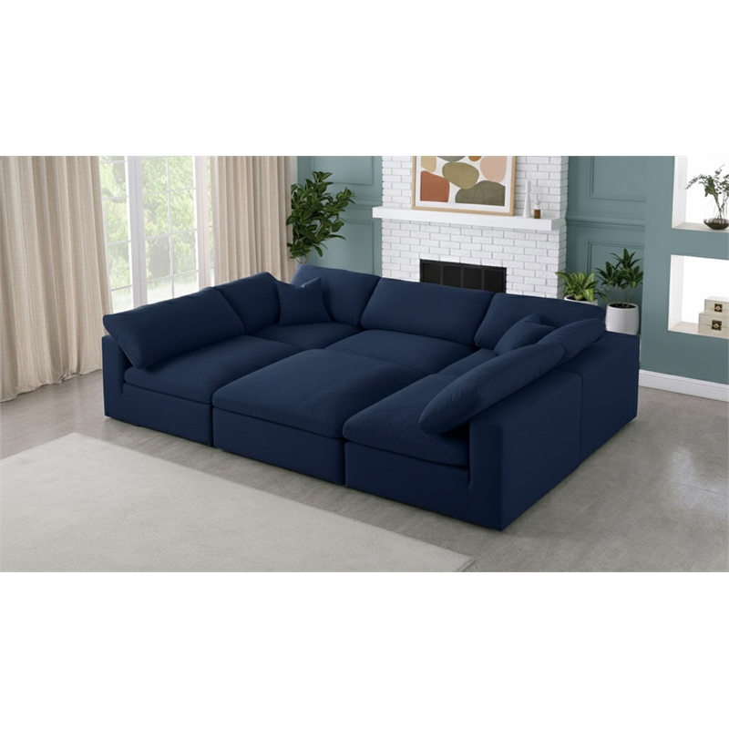 Meridian Furniture Serene Navy Durable Linen Fabric Modular Sectional