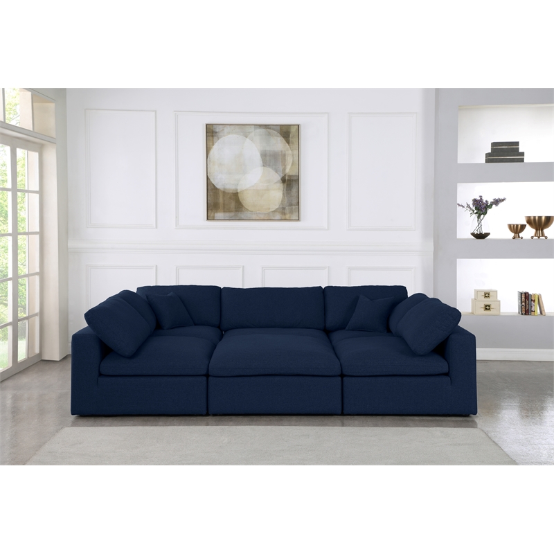 Meridian Furniture Serene Navy Durable Linen Fabric Modular Sectional