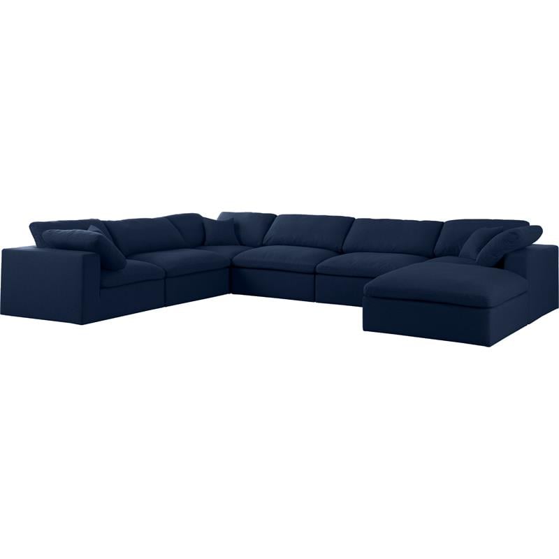 Meridian Furniture Serene Navy Durable Linen Fabric Modular Sectional