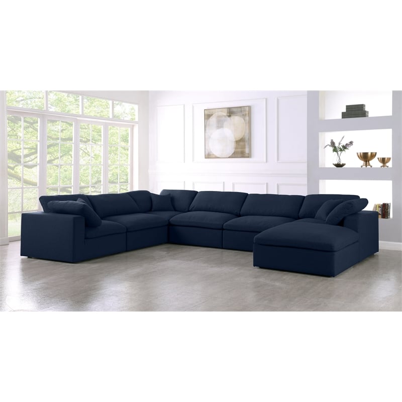 Meridian Furniture Serene Navy Durable Linen Fabric Modular Sectional