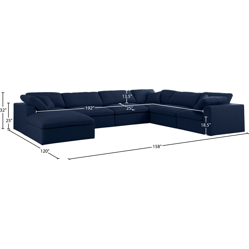 Meridian Furniture Serene Navy Durable Linen Fabric Modular Sectional