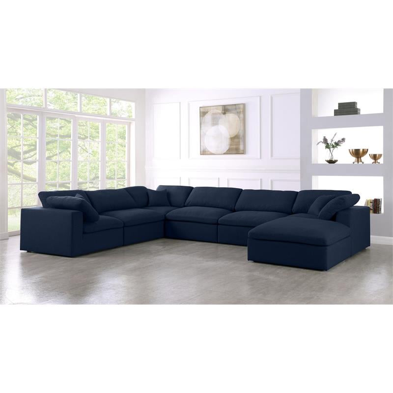 Meridian Furniture Serene Navy Durable Linen Fabric Modular Sectional