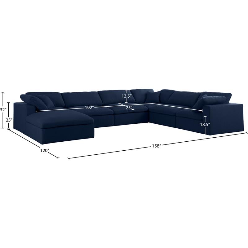 Meridian Furniture Serene Navy Durable Linen Fabric Modular Sectional