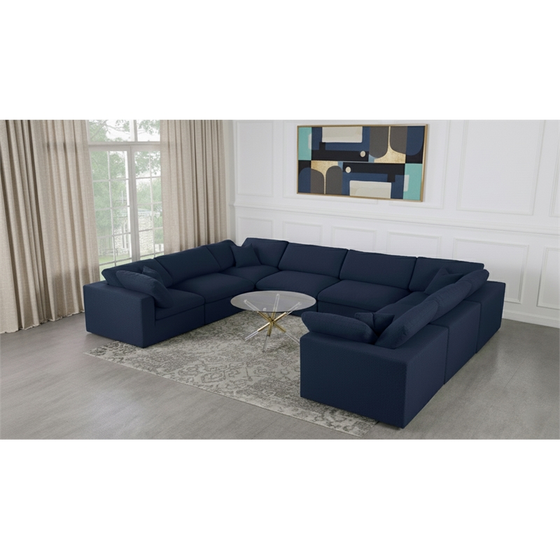 Meridian Furniture Serene Linen Fabric Modular Sectional w/Pillows in Navy