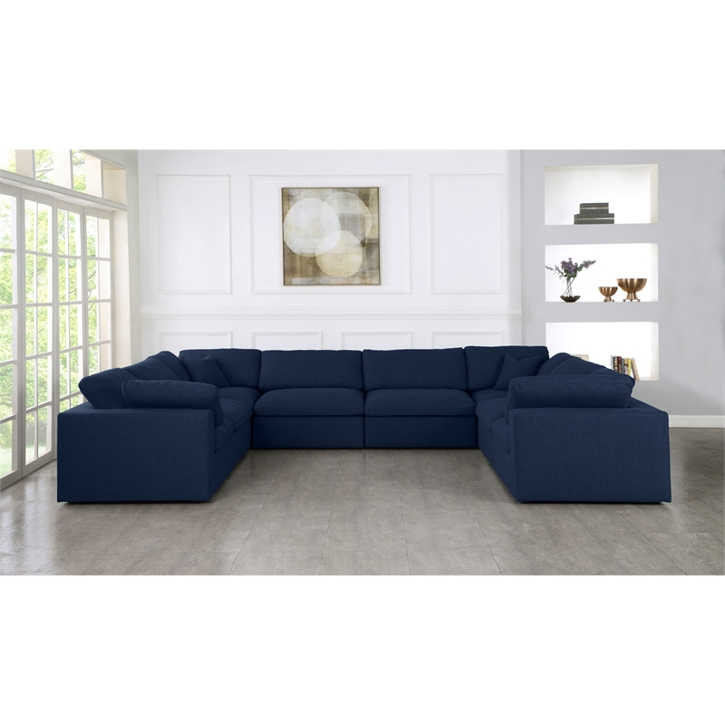Meridian Furniture Serene Linen Fabric Modular Sectional w/Pillows in Navy