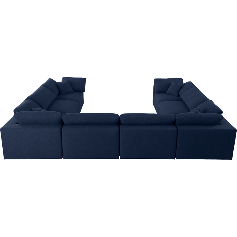 Meridian Furniture Serene Linen Fabric Modular Sectional w/Pillows in Navy