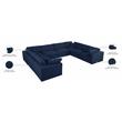 Meridian Furniture Serene Linen Fabric Modular Sectional w/Pillows in Navy