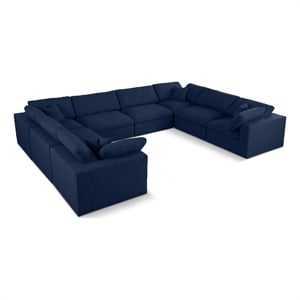Meridian Furniture Serene Linen Fabric Modular Sectional w/Pillows in Navy