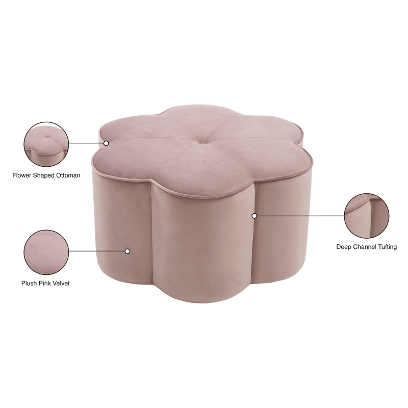 Meridian Furniture Daisy Flower Shaped Pink Velvet Ottoman