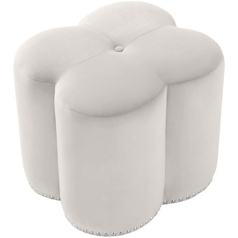 Meridian Furniture Clover Flower Shaped Cream Velvet Ottoman Cymax