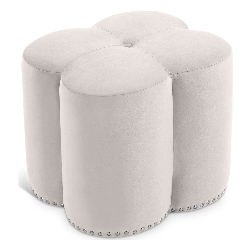 Meridian Furniture Clover Flower Shaped Cream Velvet Ottoman