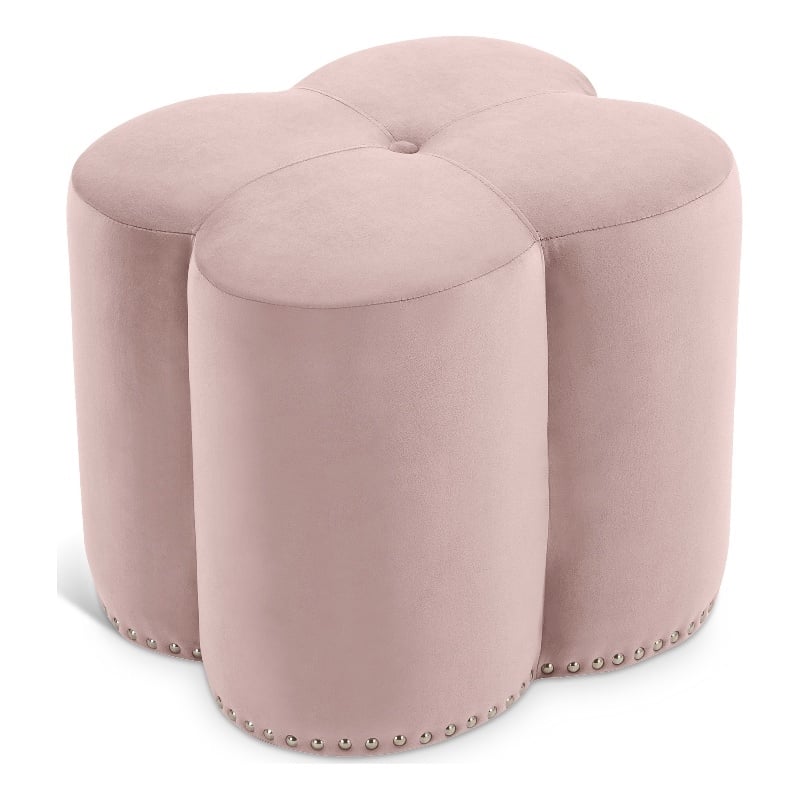 Meridian Furniture Clover Flower Shaped Pink Velvet Ottoman