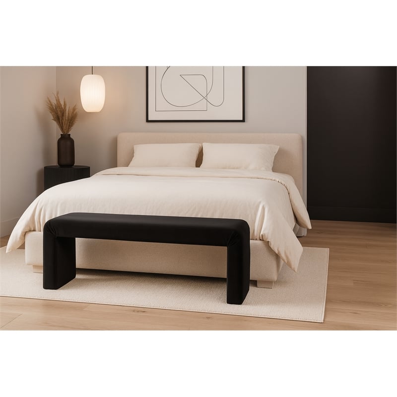 Meridian Furniture Minimalist Black Velvet Bench