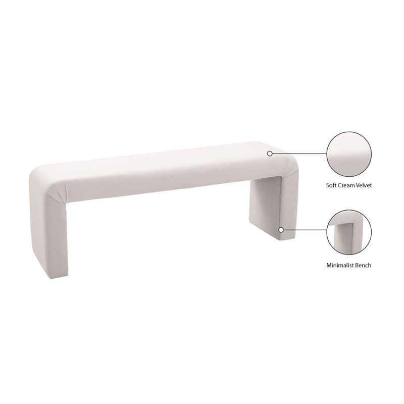Meridian Furniture Minimalist Cream Velvet Bench