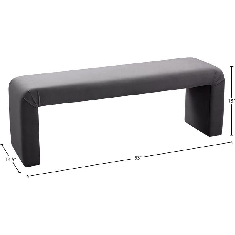 Meridian Furniture Minimalist Gray Velvet Bench