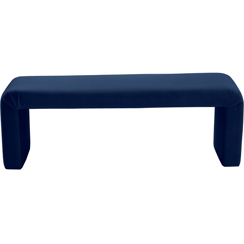 Meridian Furniture Minimalist Navy Velvet Bench