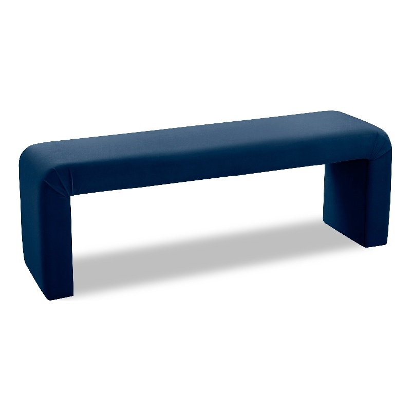 Meridian Furniture Minimalist Navy Velvet Bench