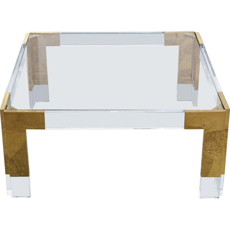 Meridian Furniture Casper Glass Top Square Coffee Table in Acrylic/Gold Legs