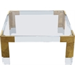 Meridian Furniture Casper Glass Top Square Coffee Table in Acrylic/Gold Legs